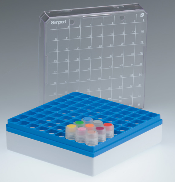 Simport Cryostore T314-2100B Series 2100 Polycarbonate Storage Box for 1ml to 2ml Cryogenic Tubes Blue Case of 24 