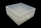 Polypropylene storage box with hinged lid, natural, 100 positions